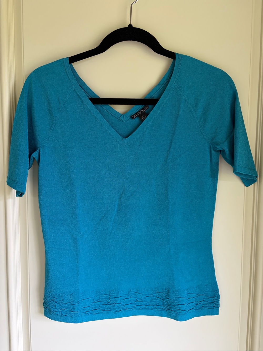 Lafayette 148 New York Turquoise V-Neck Short Sleeve Top Small